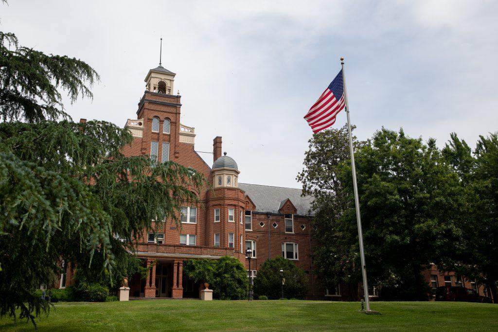 American Flag in front of Main Hall