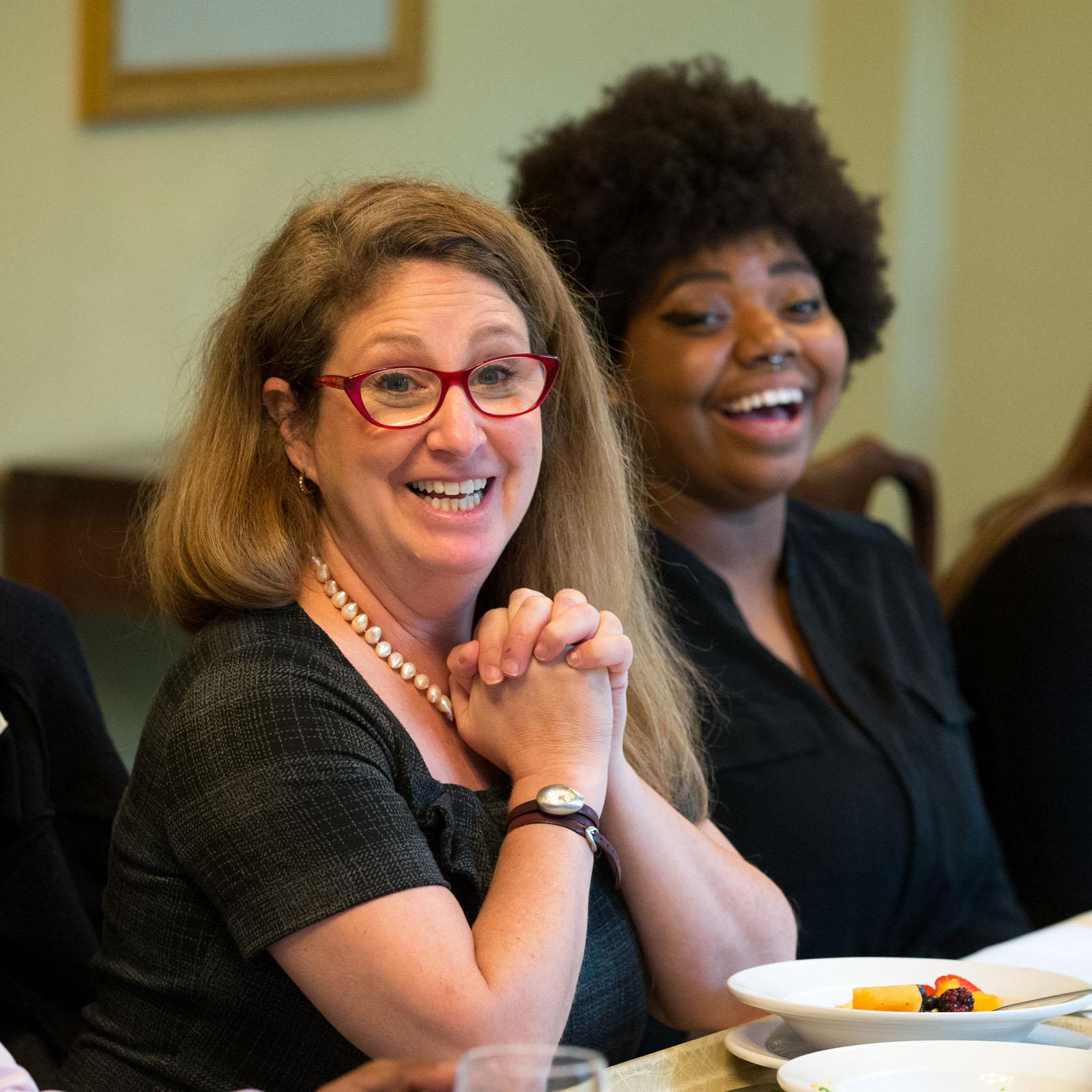 Lawyer and writer Dahlia Lithwick, contributing editor at Newsweek and senior editor at Slate, has lunch with students before a lecture at Randolph College.